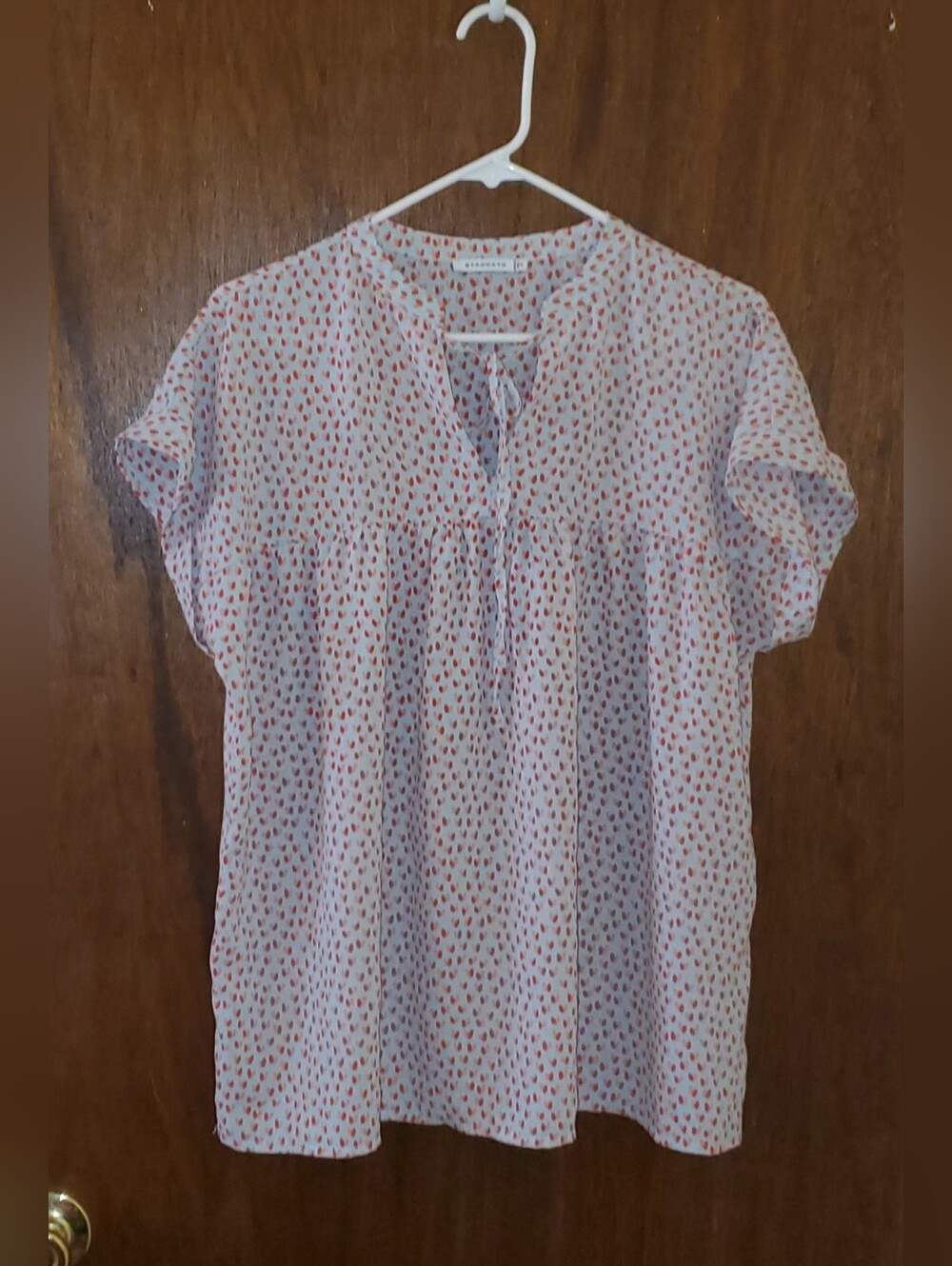 Staccato Short Sleeve Printed Peasant Blouse Sz Small